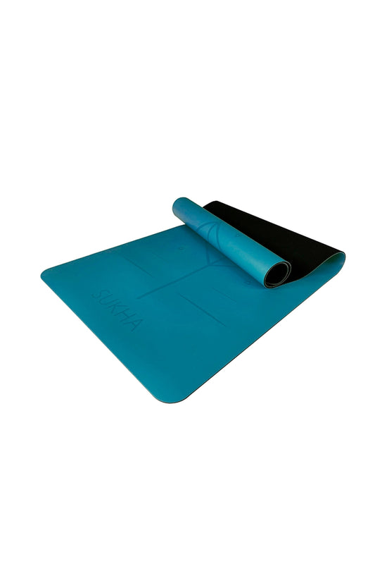 Tapete / Mat de Yoga con alineación Sukha Azul